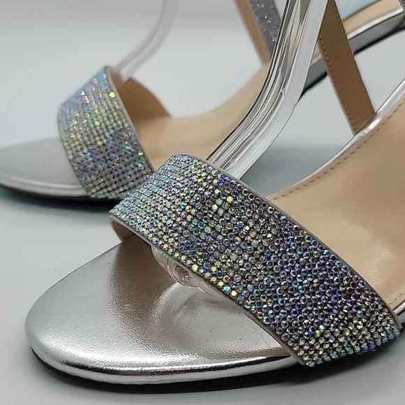 BETSEY JOHNSON sz 9 Bella bling rhinestone glitter sandal block heel AMA… - Picture 7 of 12